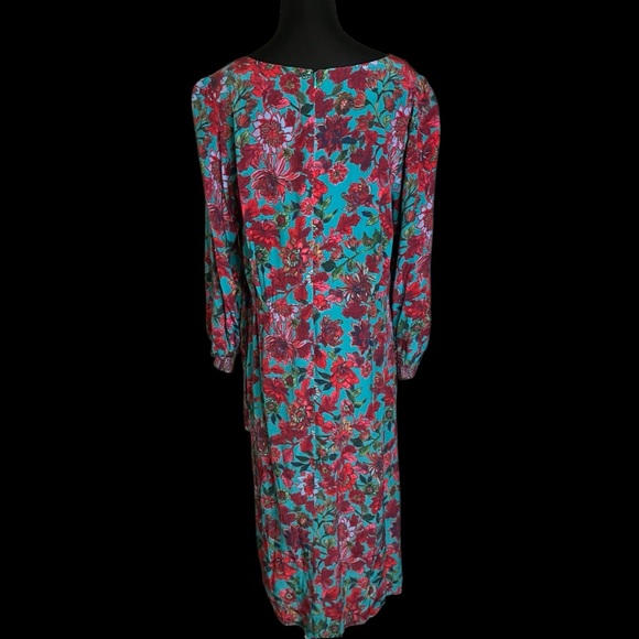 Talbots Teal Floral Dress Mid-length Sustainable Size 16 - Picture 8 of 12